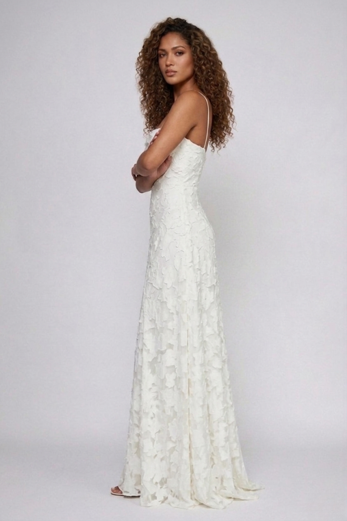 Sandra — Robe longue à motif floral dévoré — Amielle Paris