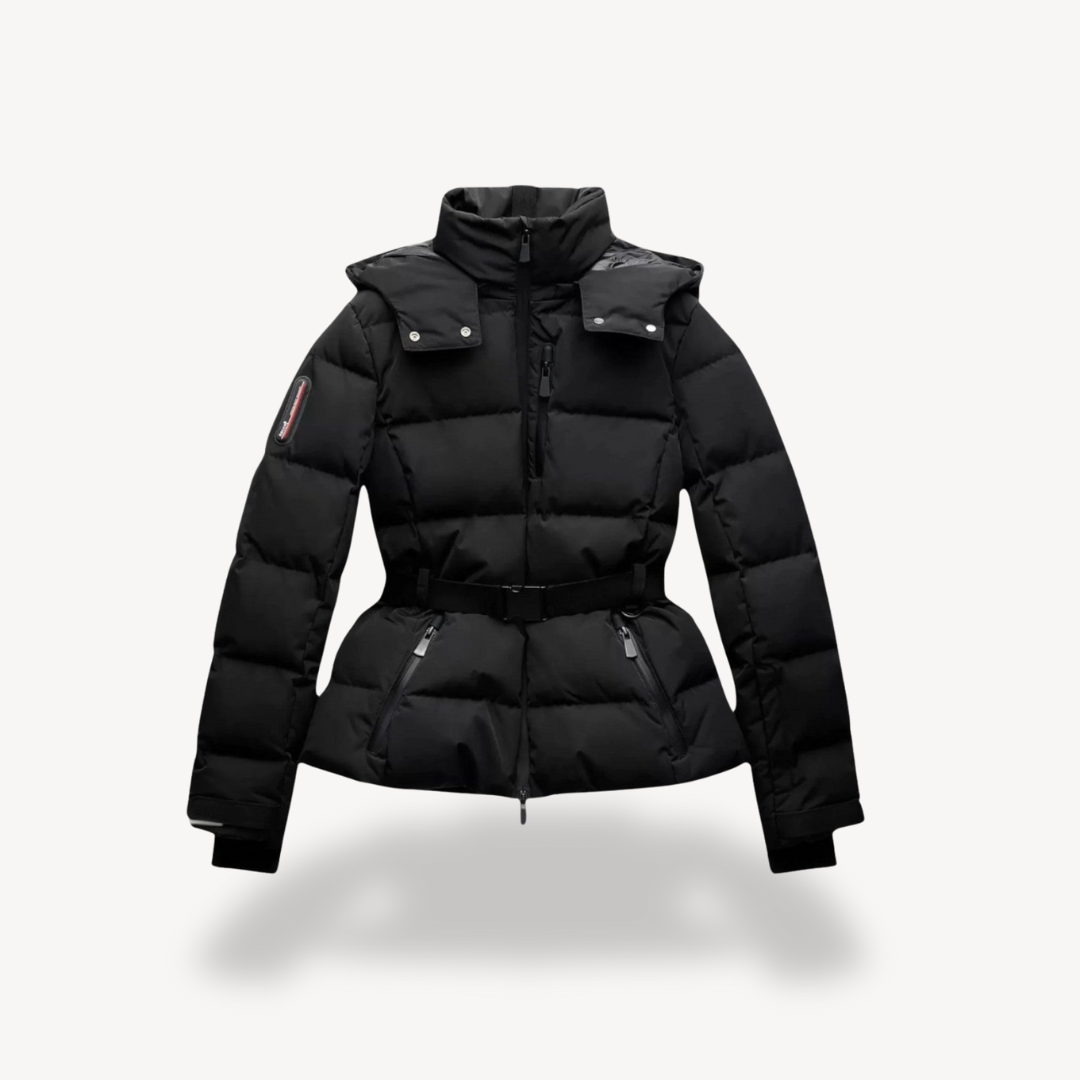 Doudoune ceinturée à col montant et zip — Amielle Paris