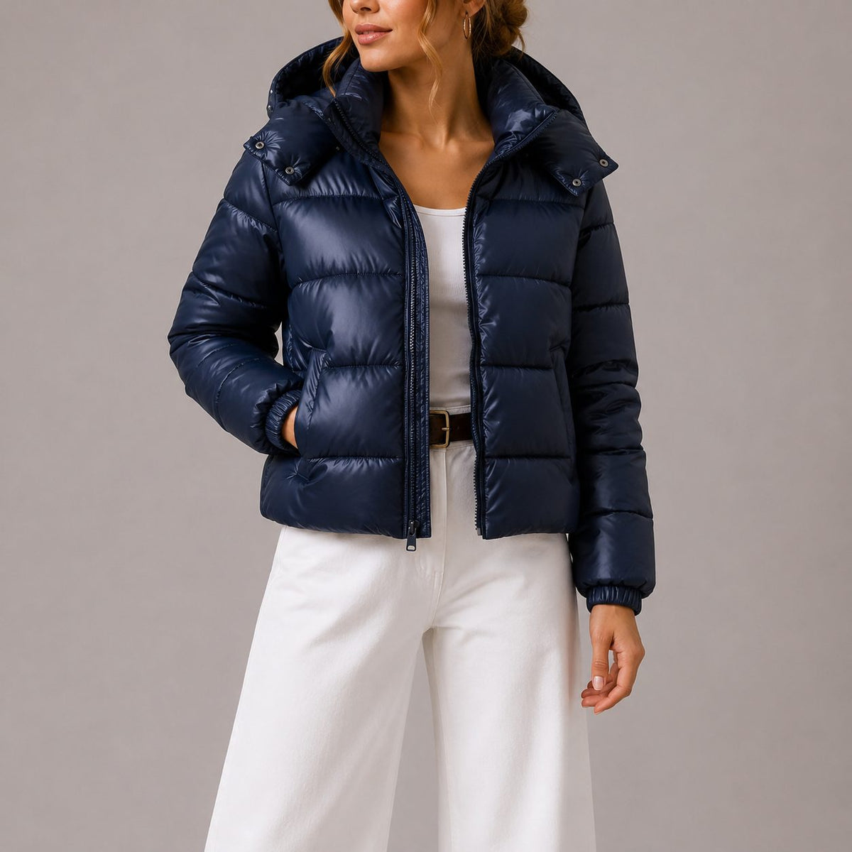 Nora — Veste matelassée à capuche et pressions — Amielle Paris