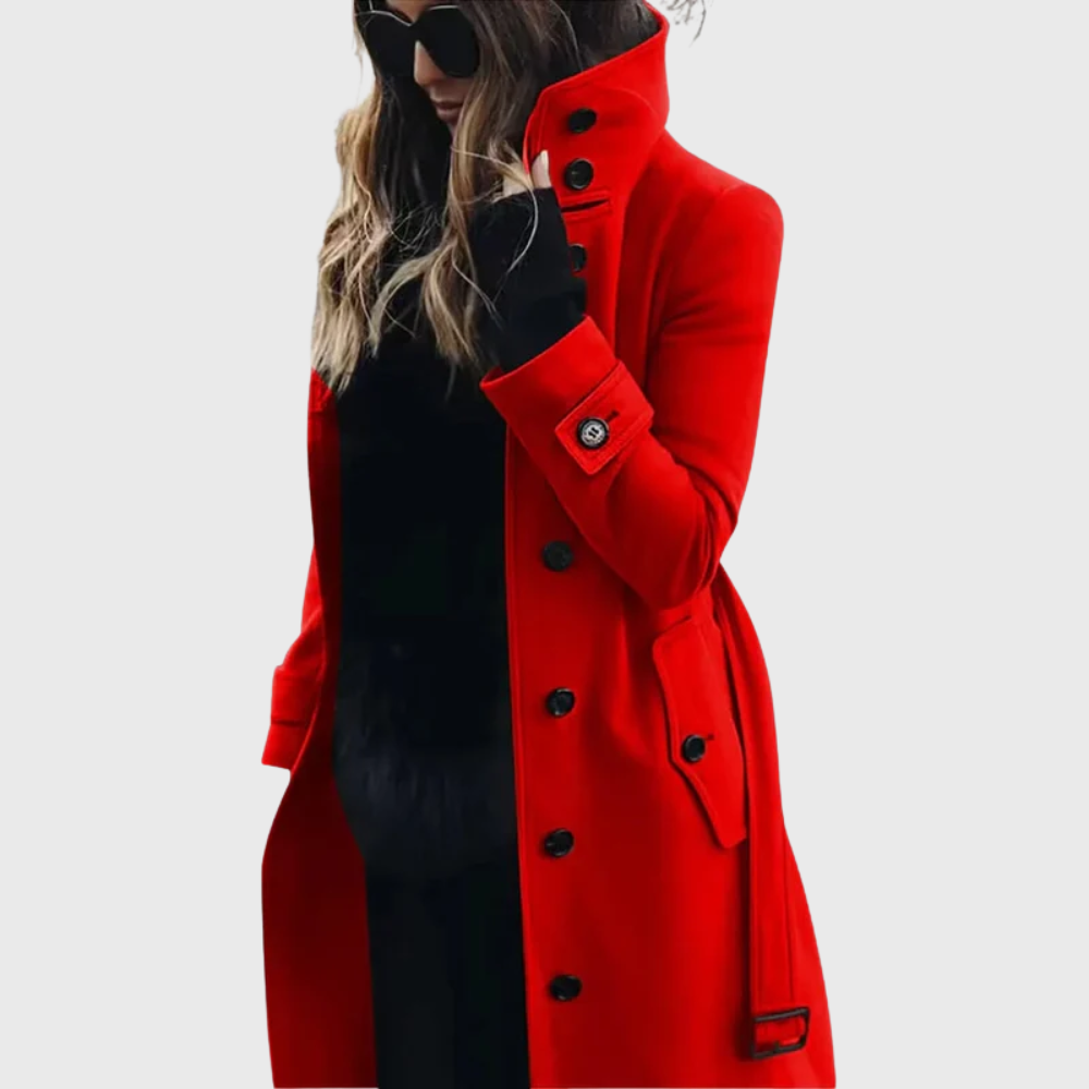 Manteau long à col montant et pattes aux poignets — Amielle Paris