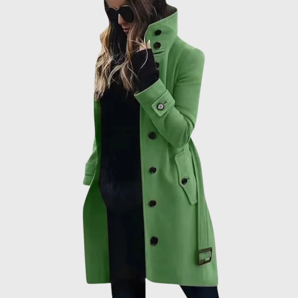 Manteau long à col montant et pattes aux poignets — Amielle Paris