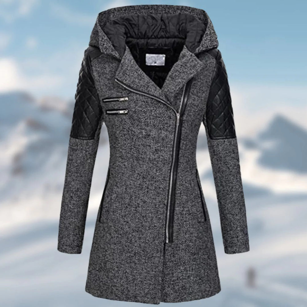 Manteau à capuche et zip asymétrique ceinturé — Amielle Paris