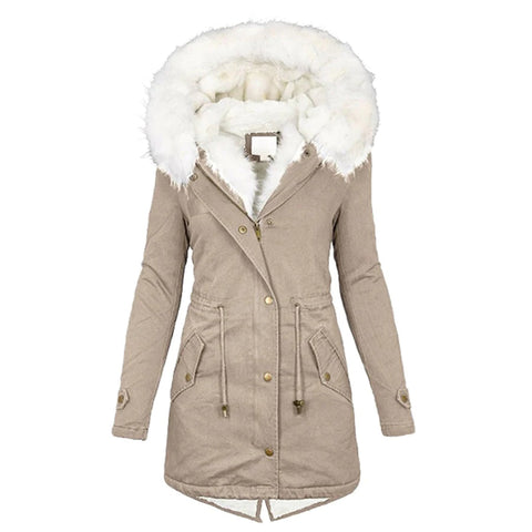 Parka doublée à capuche bordée de fausse fourrure