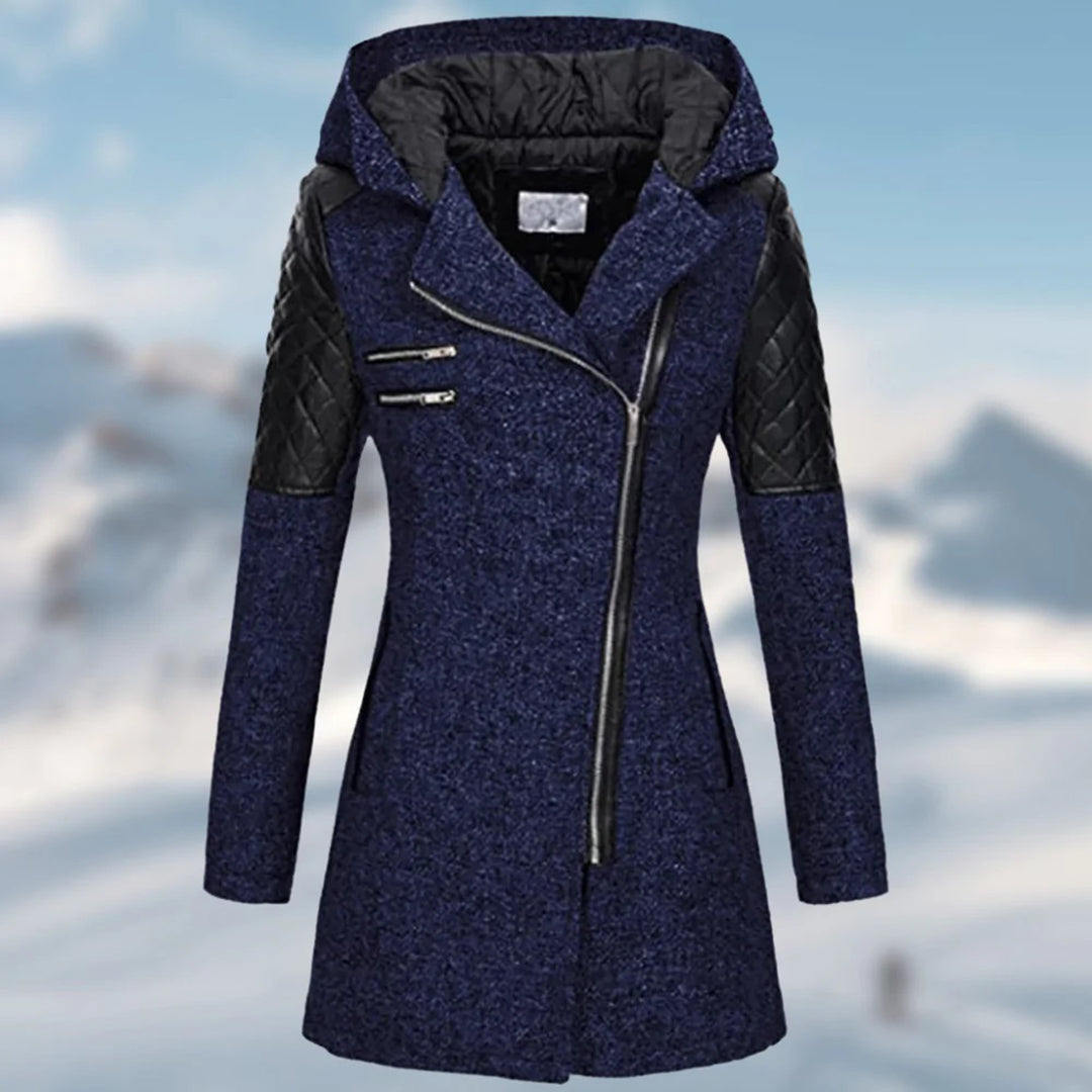 Manteau à capuche et zip asymétrique ceinturé — Amielle Paris