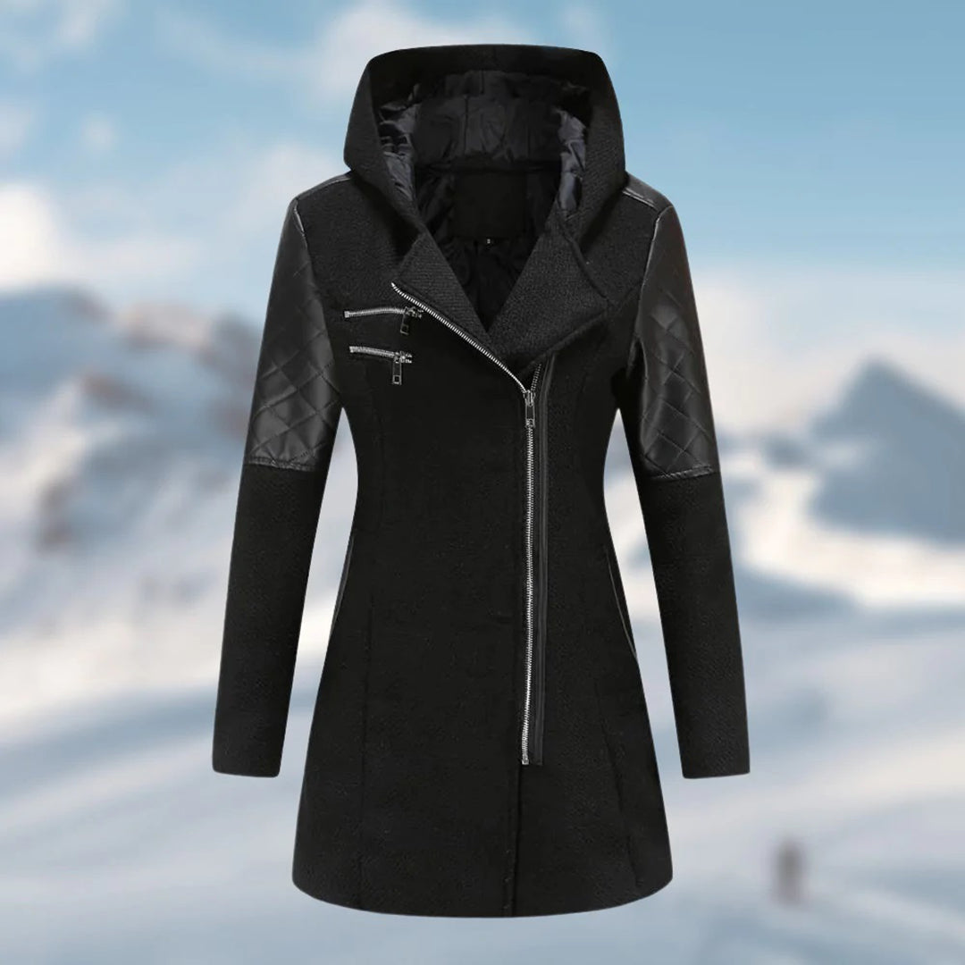 Manteau à capuche et zip asymétrique ceinturé — Amielle Paris