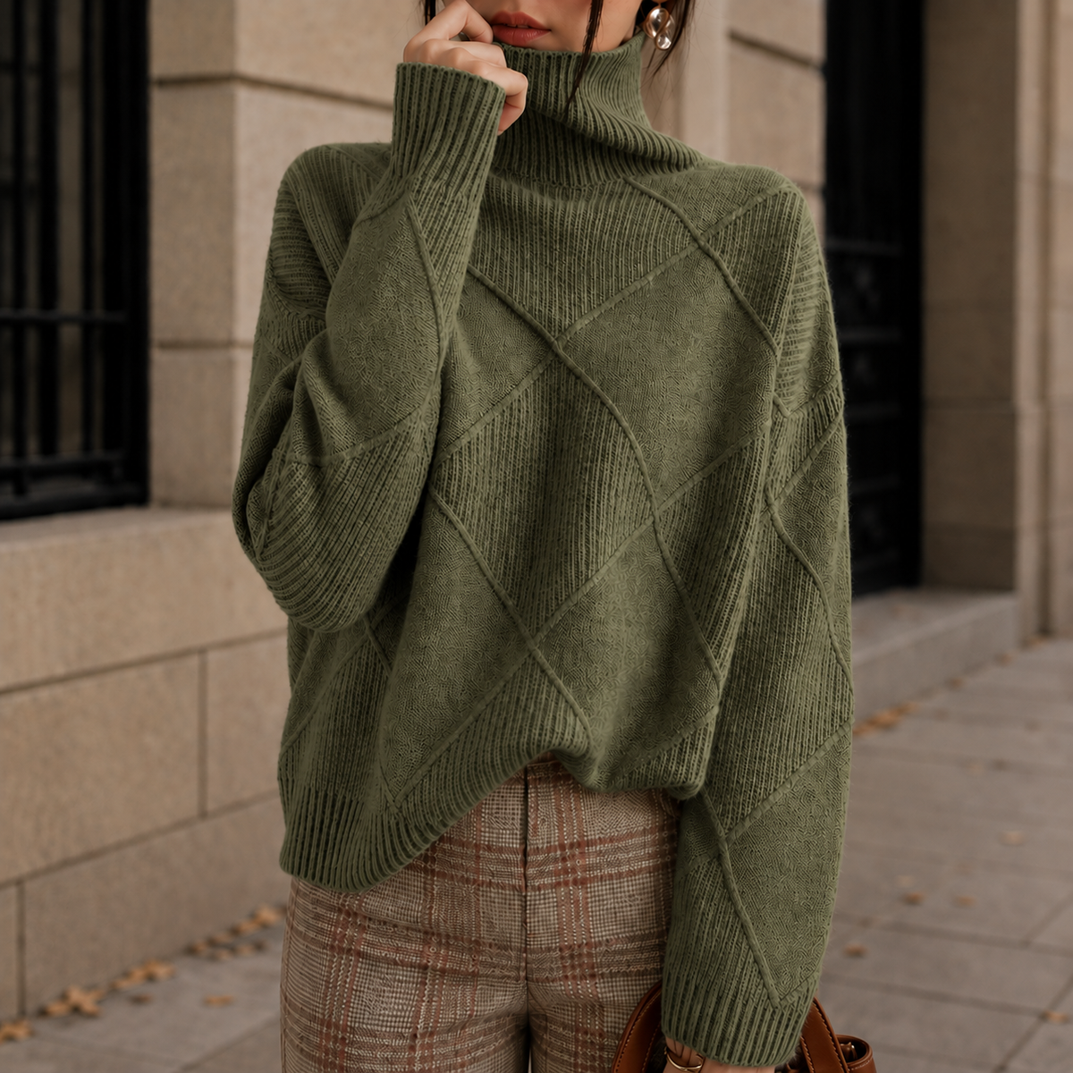 Pull à col roulé en maille losanges