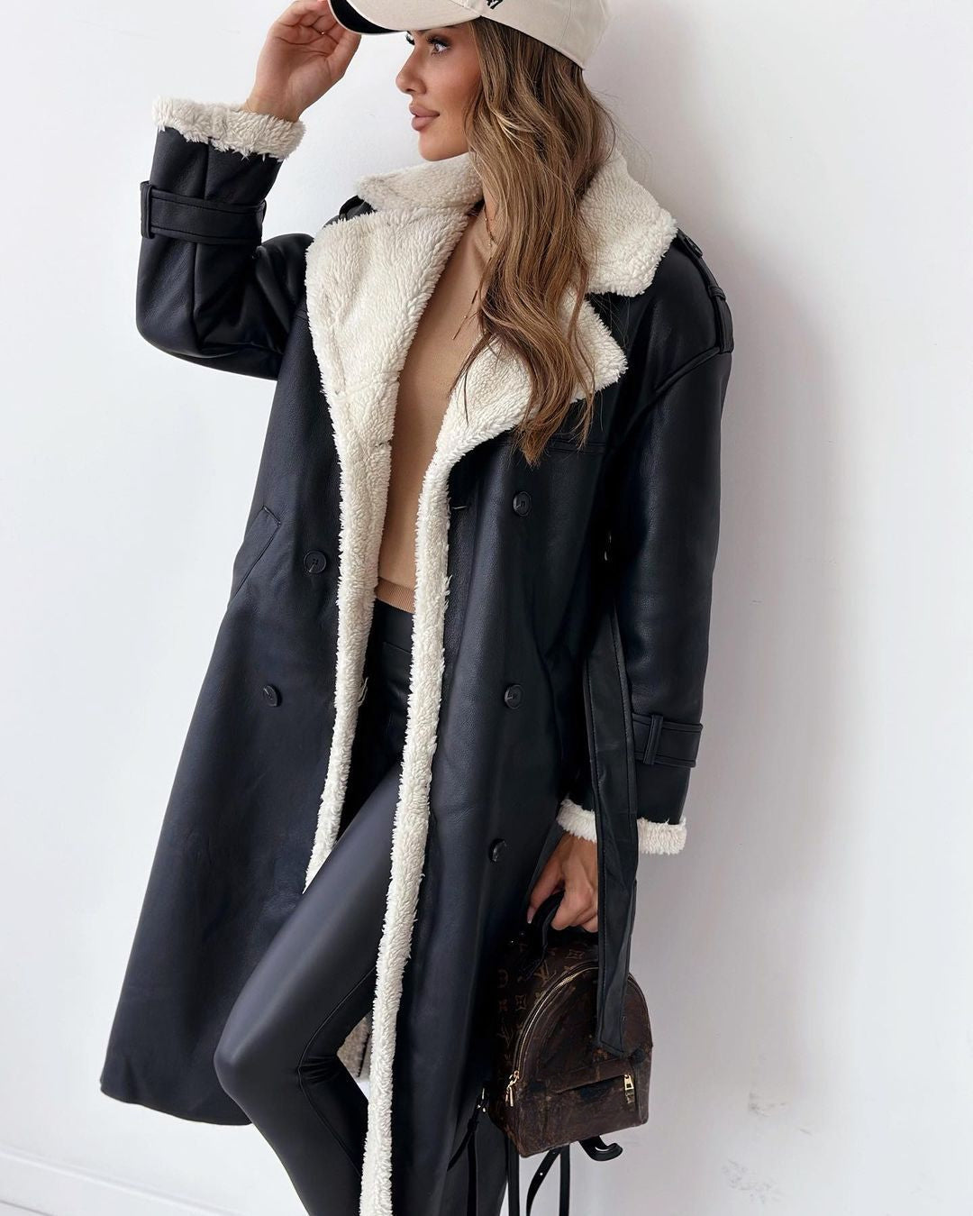 Sophia — Manteau long doublé effet mouton — Amielle Paris