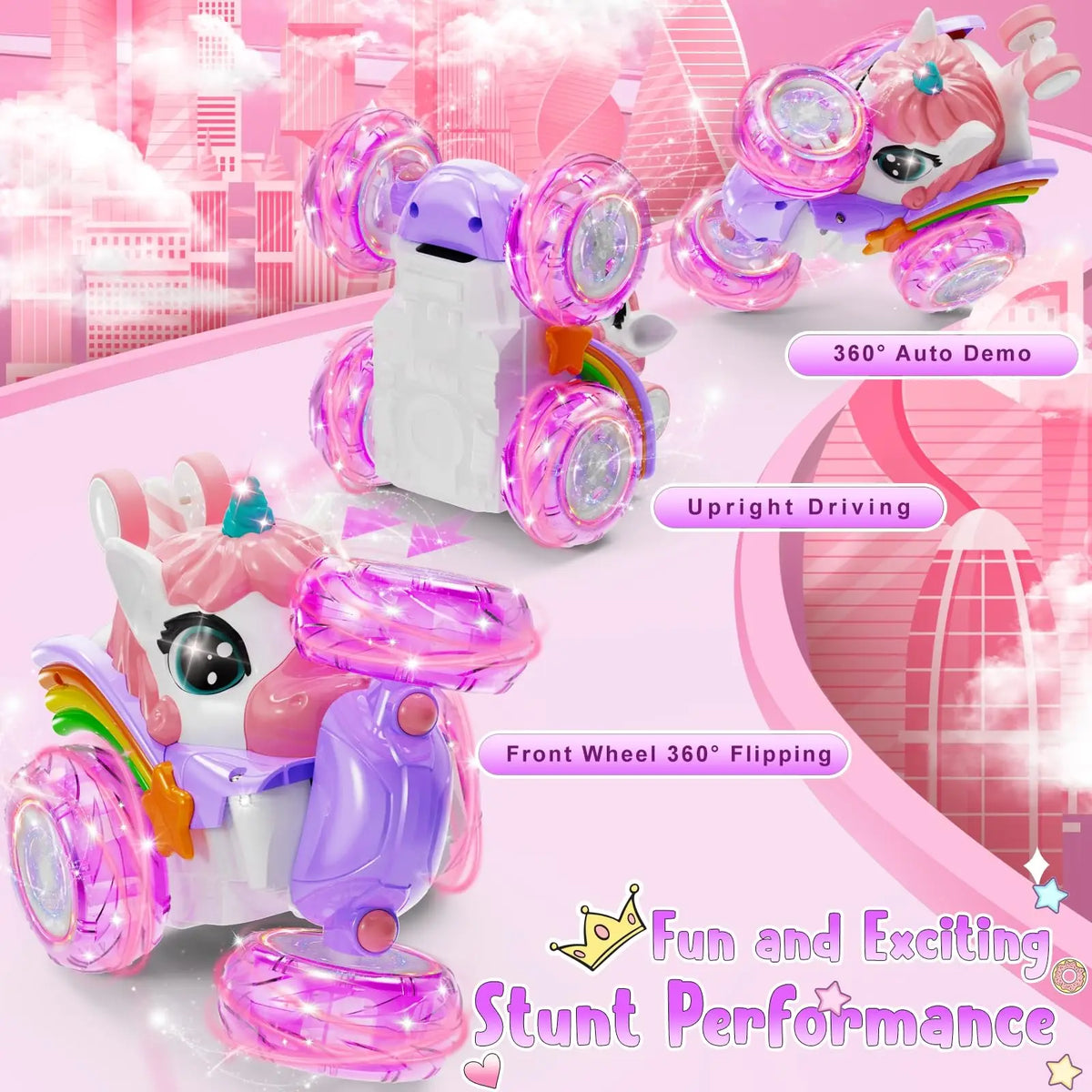 Voiture licorne télécommandée à roues lumineuses — vue 5