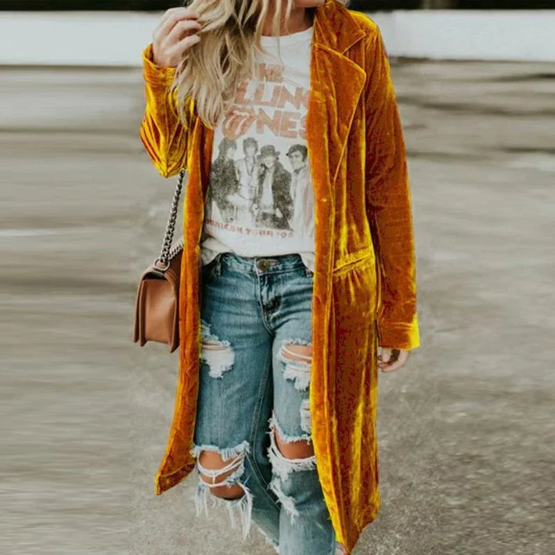 Ingrid — Manteau long ouvert en velours — Amielle Paris