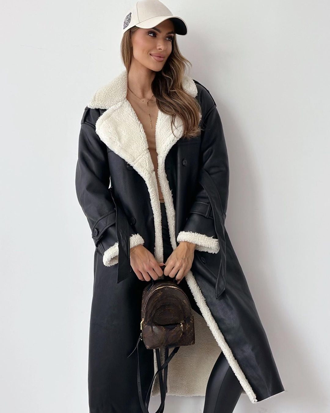 Sophia — Manteau long doublé effet mouton — Amielle Paris