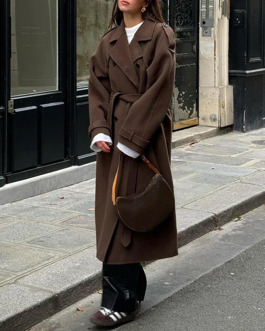 Manteau ample croisé à revers crantés — Amielle Paris