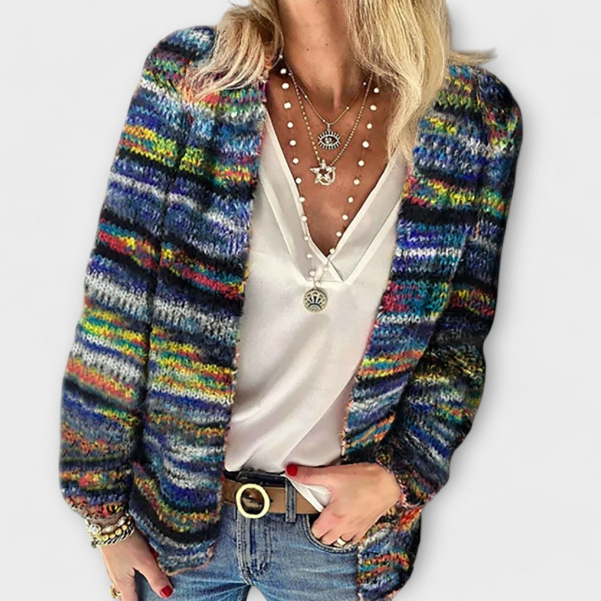 Gilet ouvert en maille multicolore — Amielle Paris