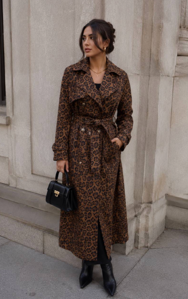 Trench léopard croisé à ceinture — Amielle Paris