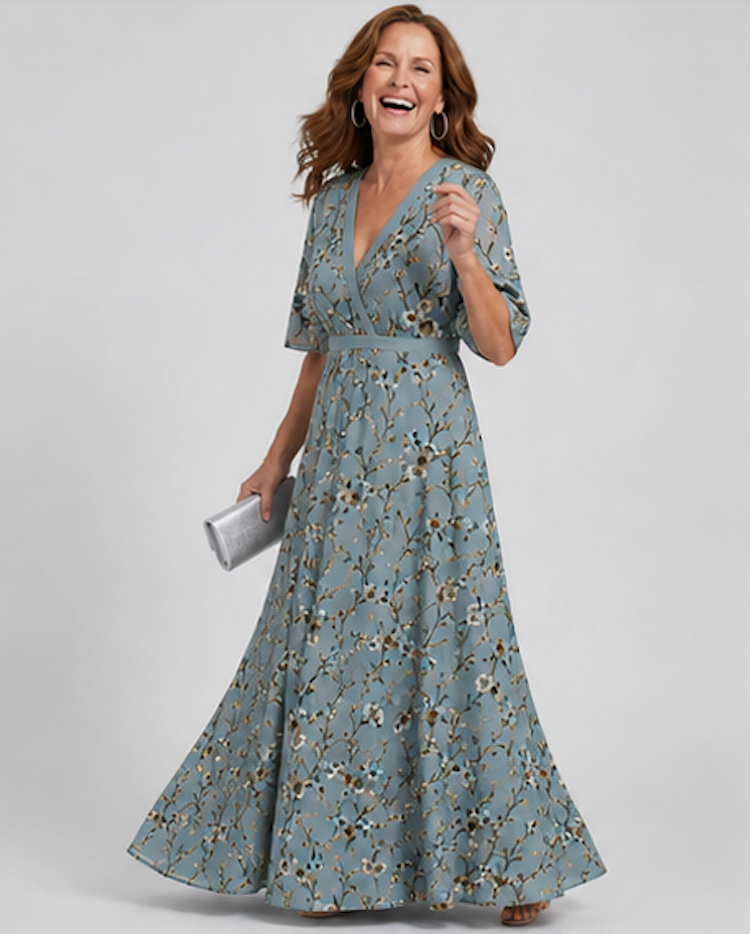 Imogen — Robe longue fleurie à col V — vue principale