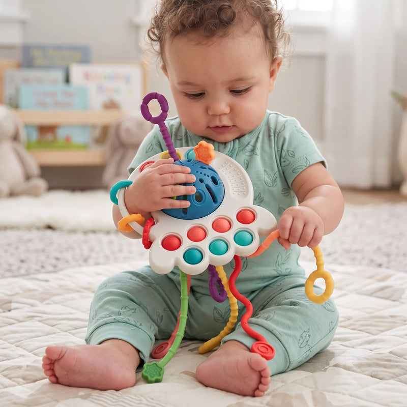 Jouet sensoriel bébé en silicone à cordons — vue 1