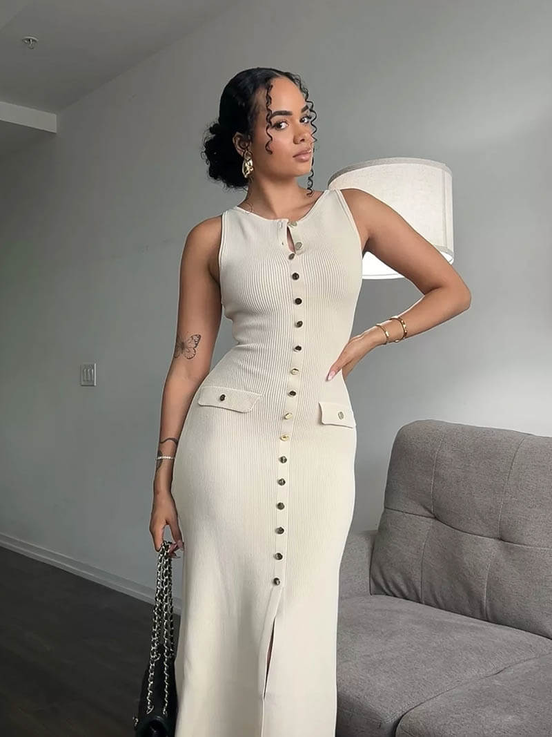 Noelle — Robe longue sans manches à poches — Amielle Paris