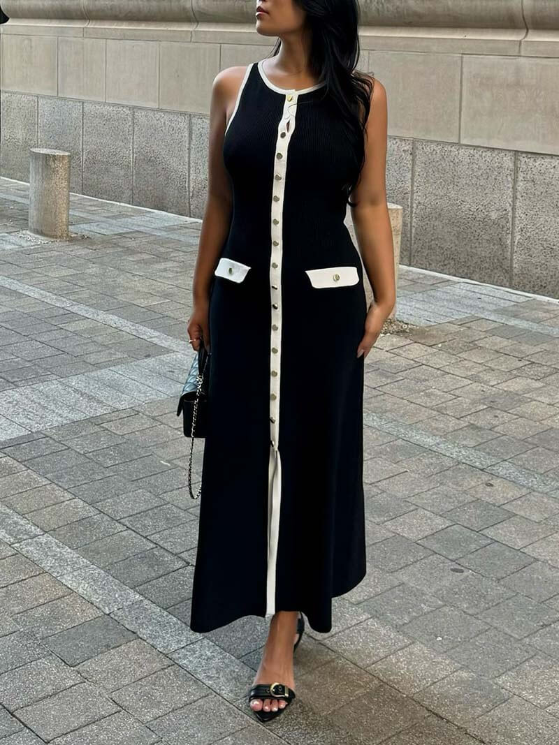 Noelle — Robe longue sans manches à poches — Amielle Paris