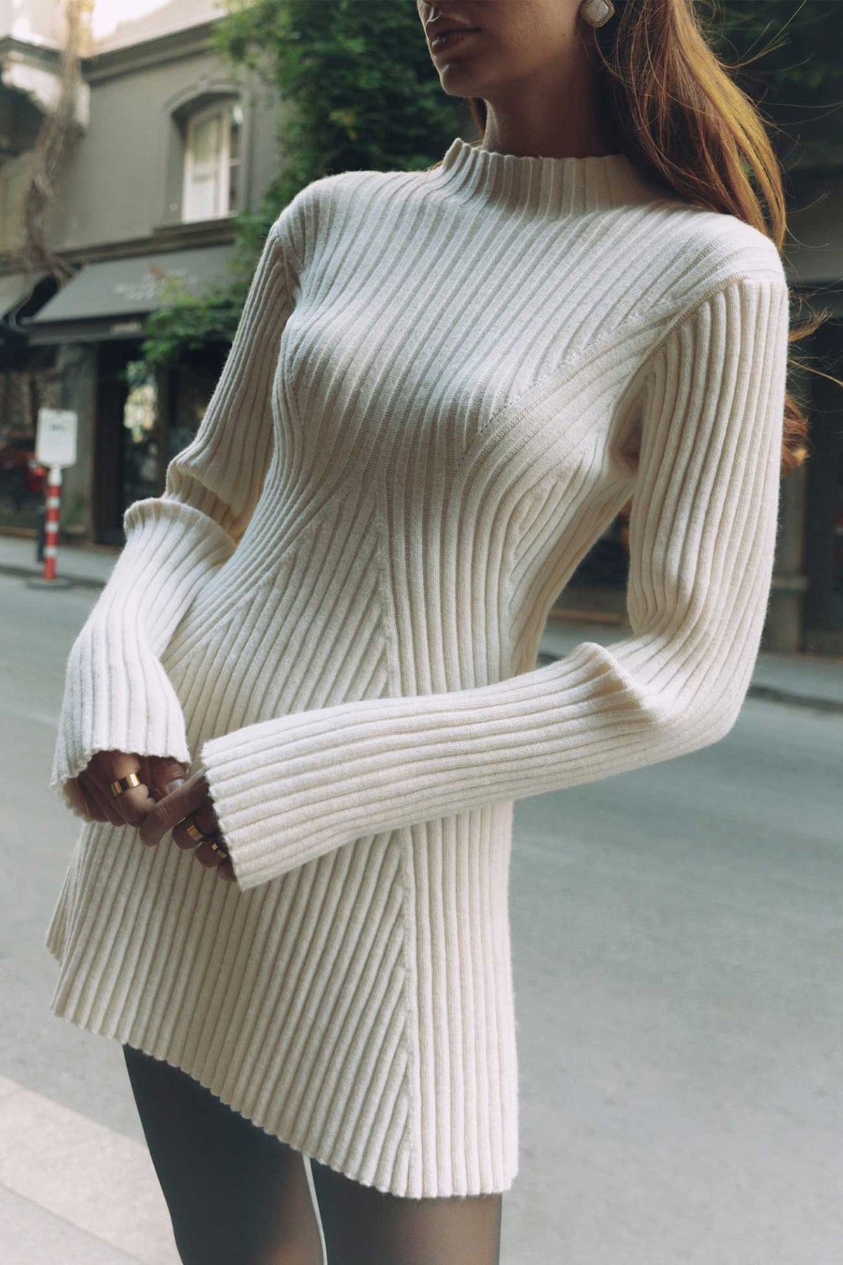 Wendy — Robe côtelée à col montant — Amielle Paris
