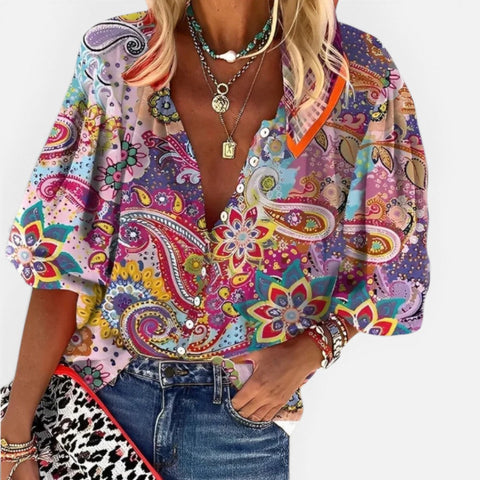 Blouse imprimé cachemire à manches trois-quarts