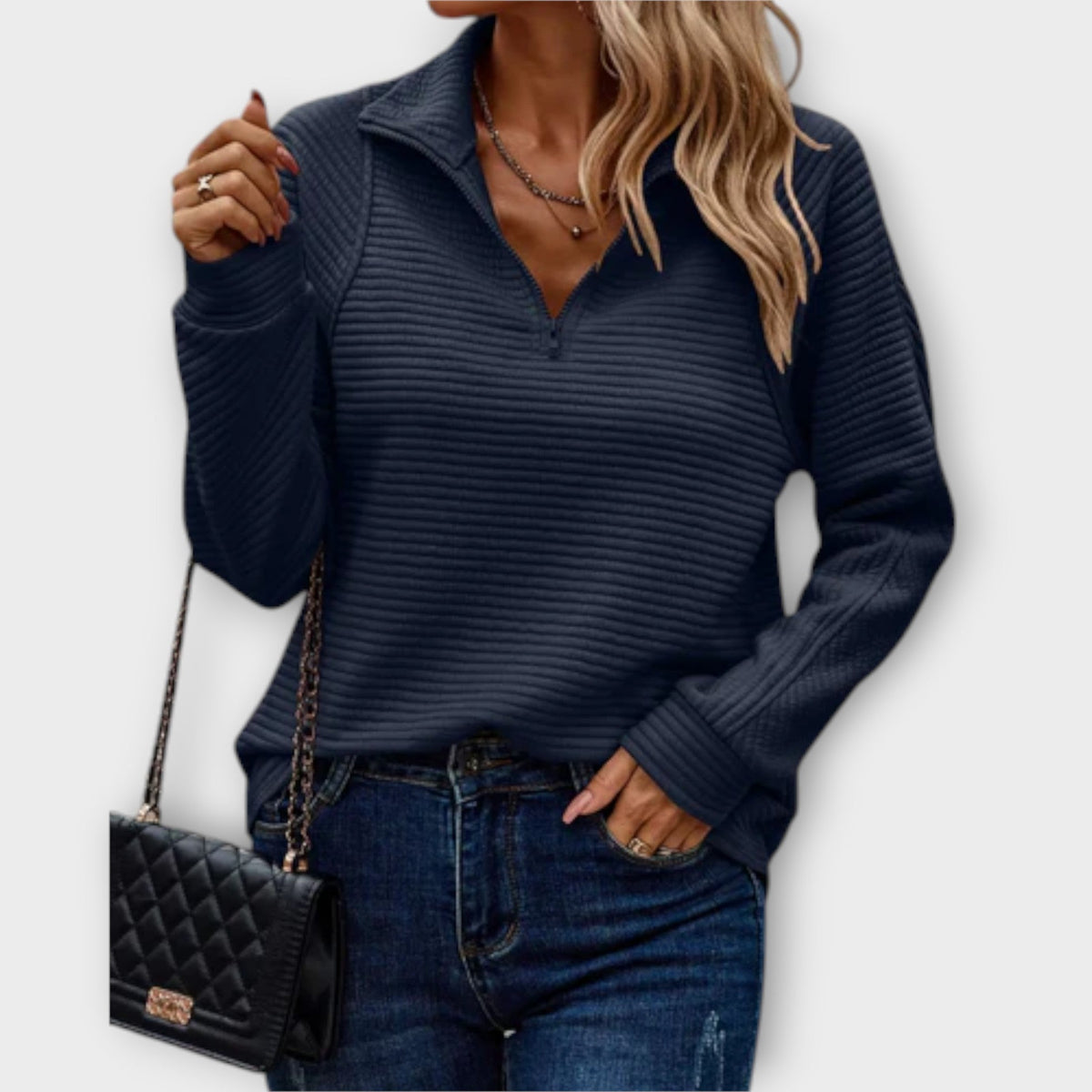 Vilja | Pull côtelé rose à demi-zip
