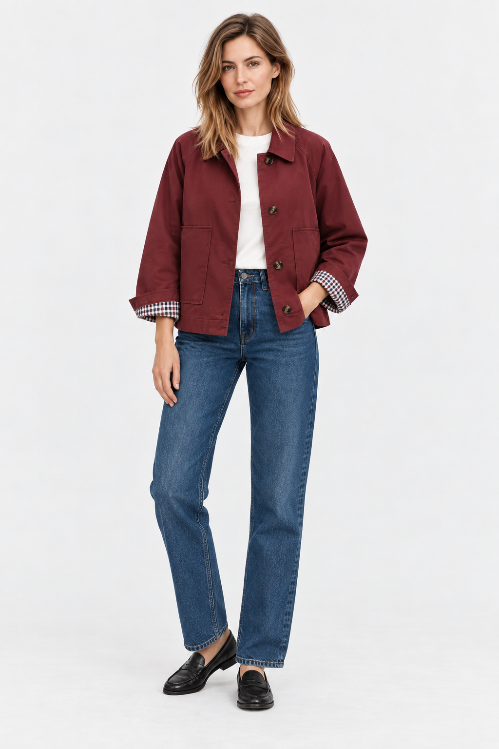 Veste courte en gabardine à poches plaquées — Amielle Paris