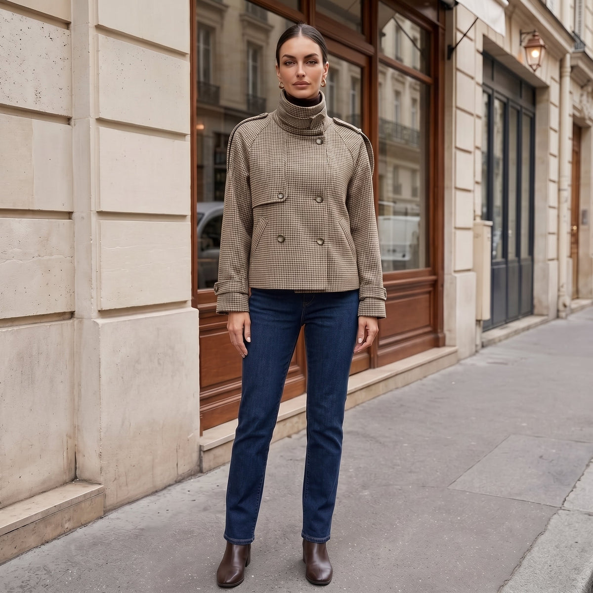 Veste courte pied-de-poule à col montant — vue 2