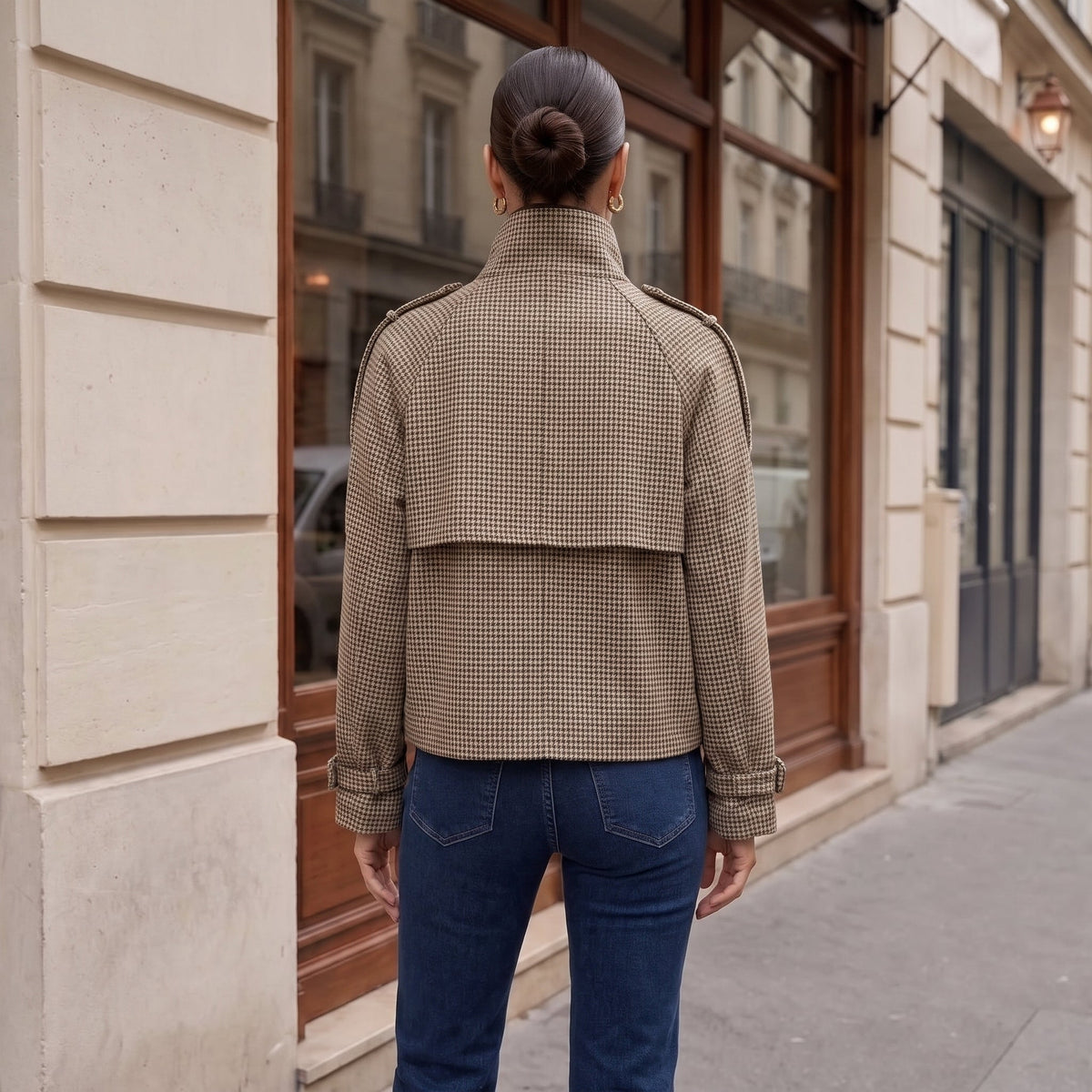 Veste courte pied-de-poule à col montant — vue 4