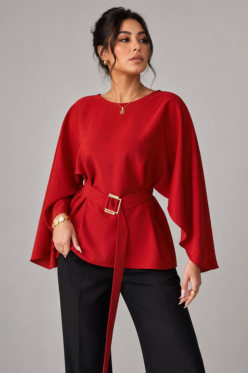 Blouse à manches cape ceinturée — Catalijn — Amielle Paris