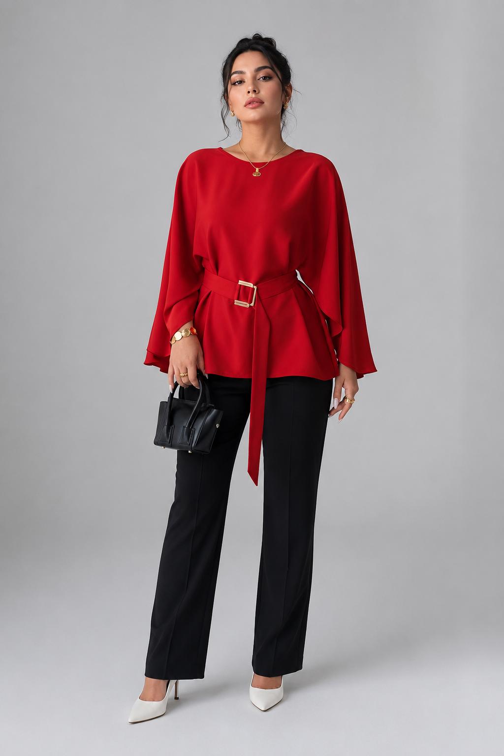 Blouse à manches cape ceinturée — Catalijn — Amielle Paris