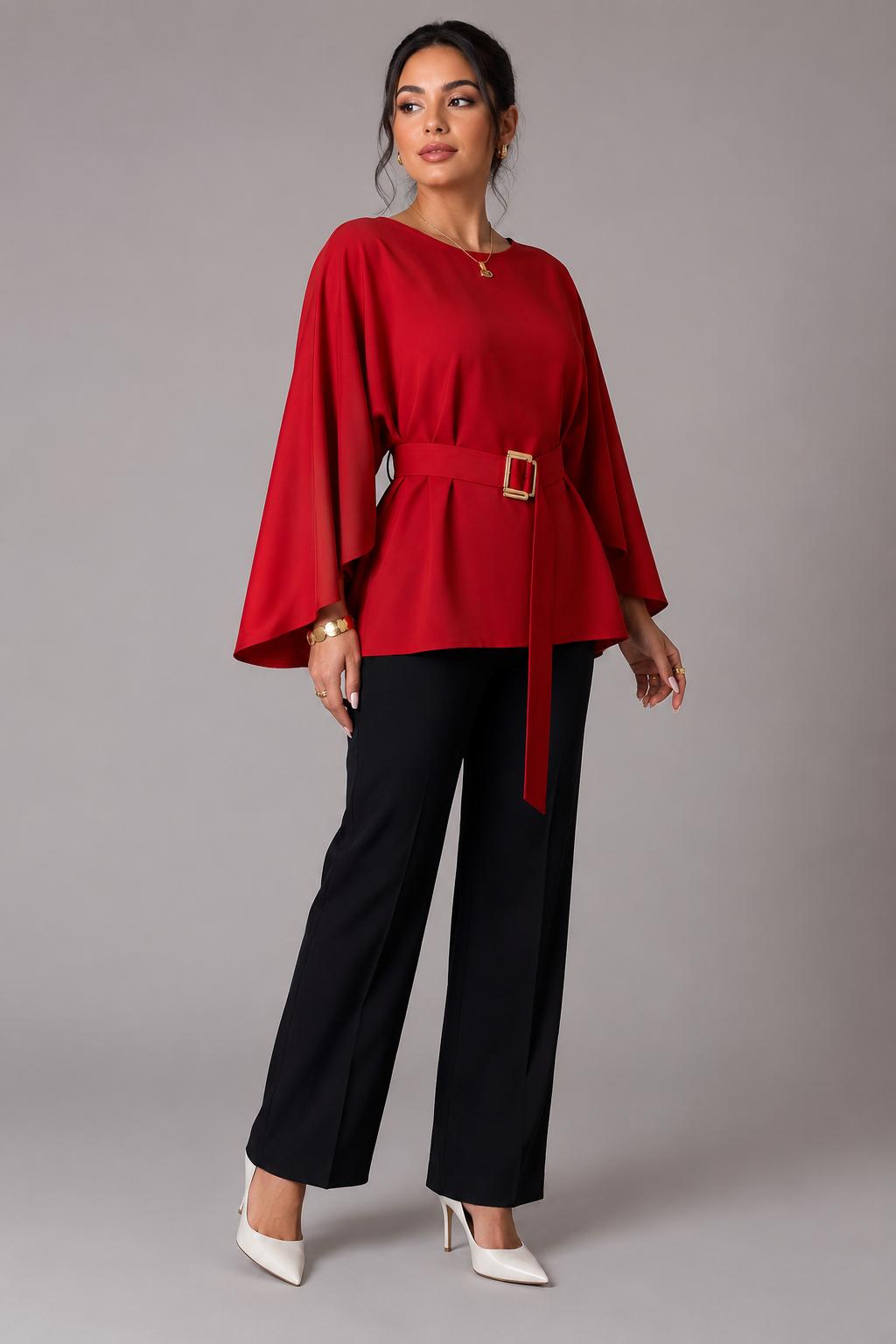 Blouse à manches cape ceinturée — Catalijn — Amielle Paris
