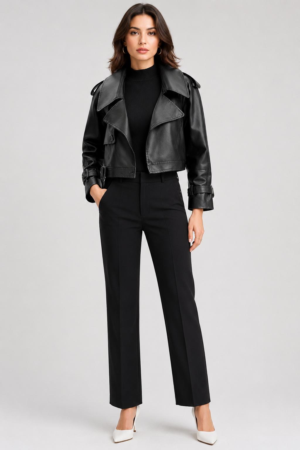 Gaila — Veste courte effet cuir à larges revers — Amielle Paris