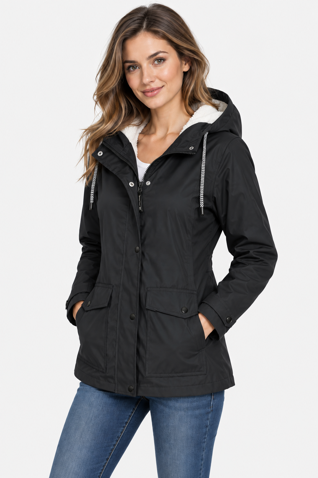 Parka à capuche doublée façon sherpa — Amielle Paris