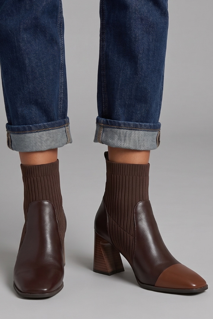 Bottines chaussettes à talon bloc et bout pointu — Amielle Paris