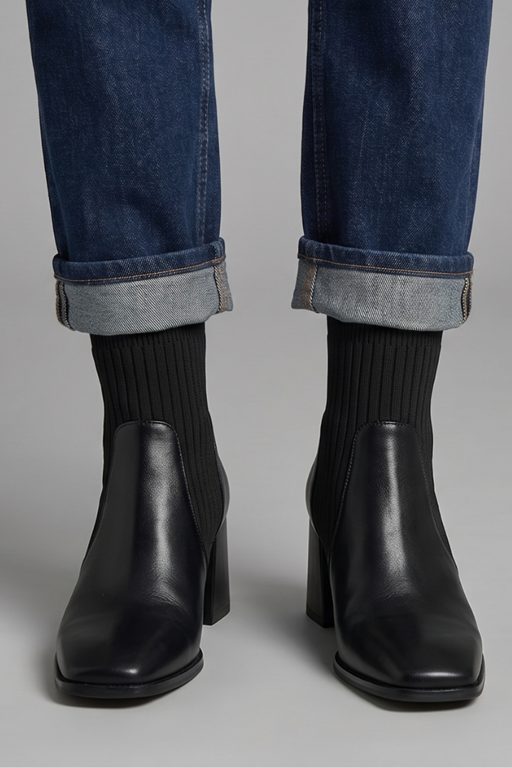 Bottines chaussettes à talon bloc et bout pointu — Amielle Paris