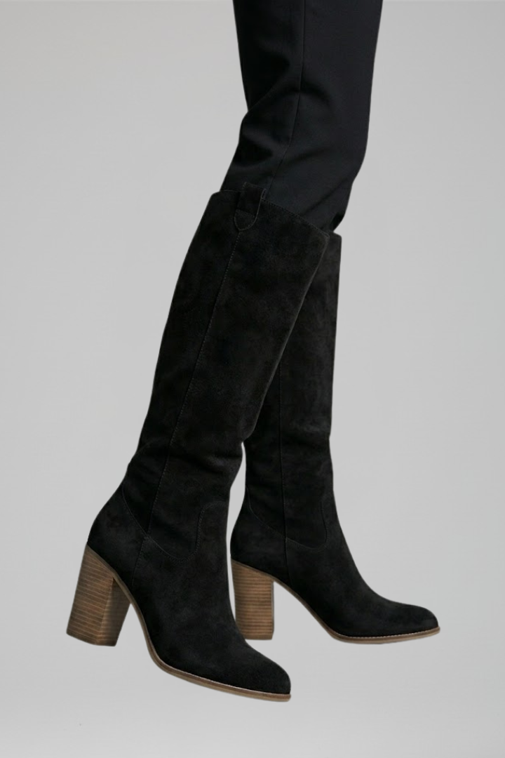 Bottes hautes aspect daim à bout pointu — Amielle Paris