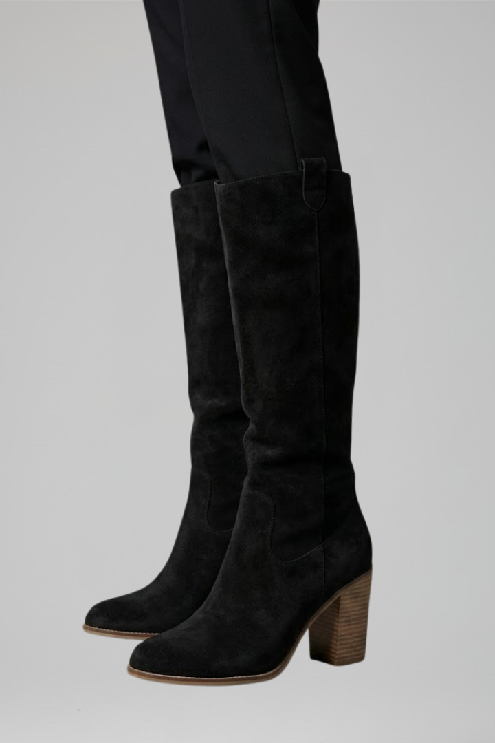 Bottes hautes aspect daim à bout pointu — Amielle Paris