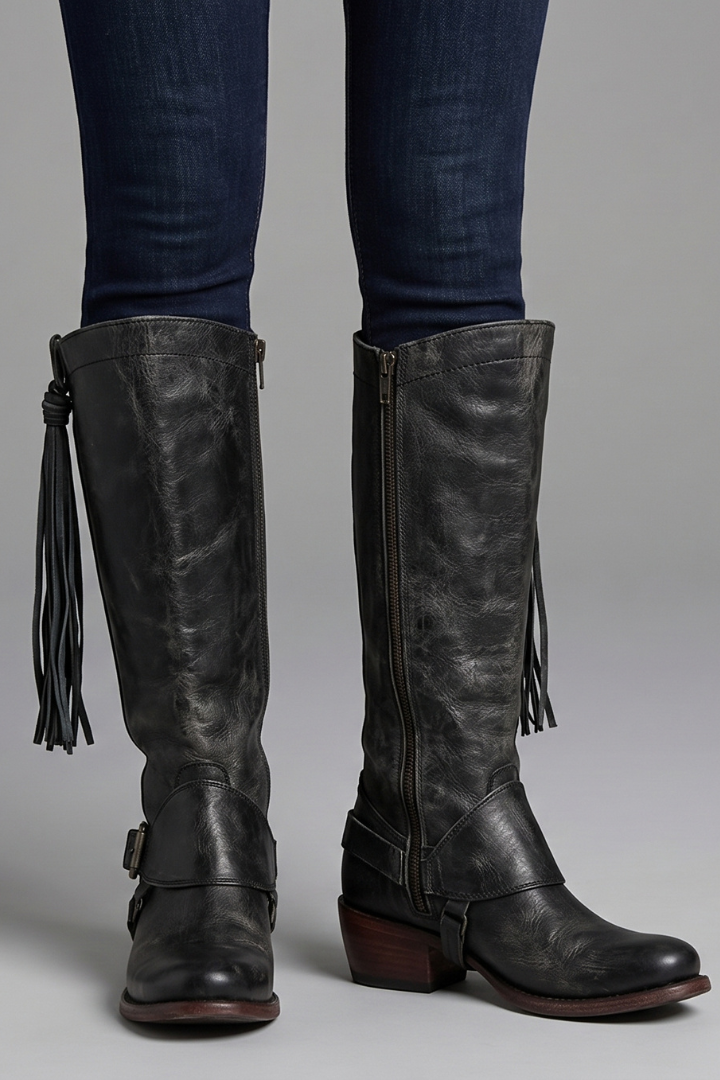 Bottes western à franges et zip latéral — Amielle Paris