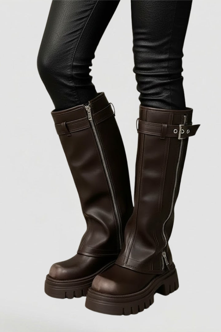 Bottes hautes à plateforme, zip et brides — Amielle Paris