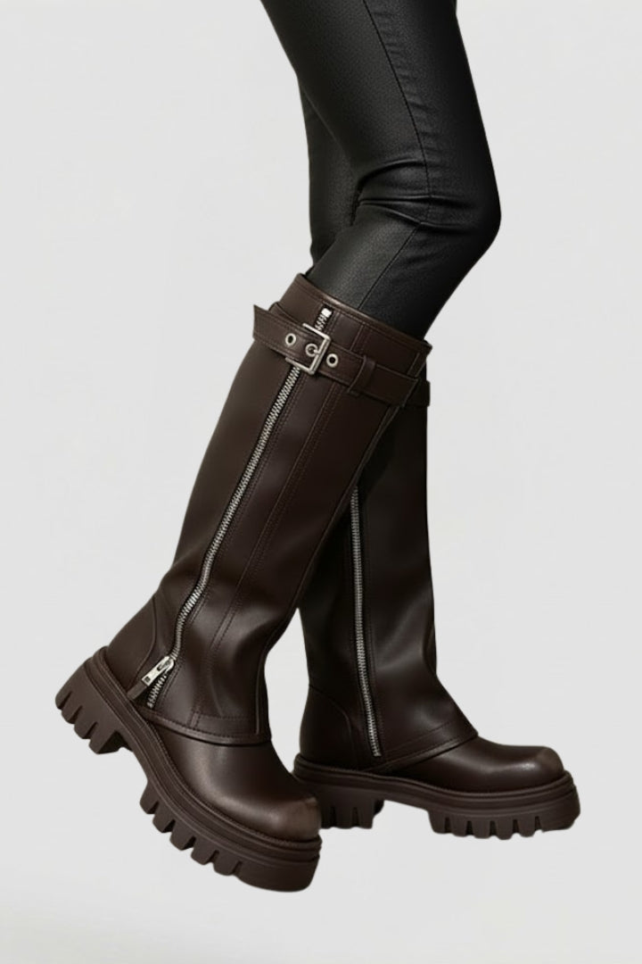 Bottes hautes à plateforme, zip et brides — Amielle Paris