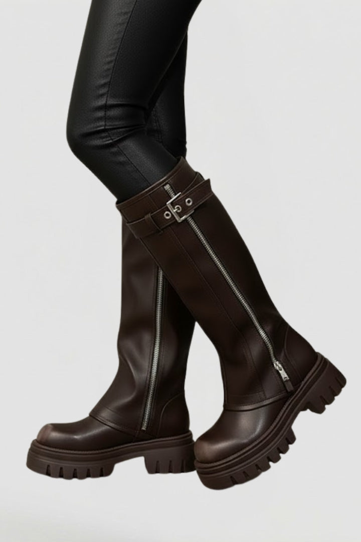 Bottes hautes à plateforme, zip et brides — Amielle Paris
