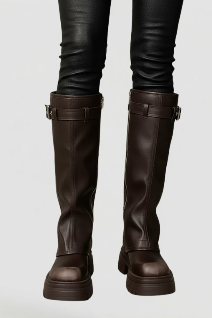Bottes hautes à plateforme, zip et brides — Amielle Paris
