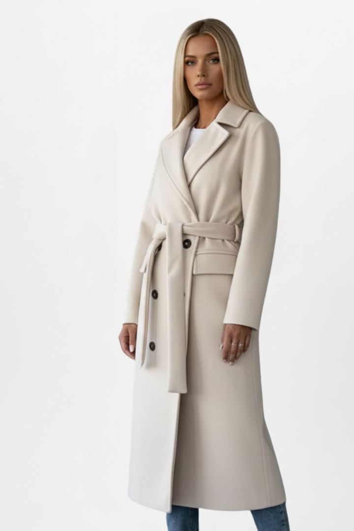 Vivienne — Manteau long croisé à ceinture — Amielle Paris