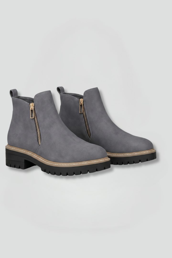 Bottines aspect daim à zip et semelle crantée — Amielle Paris