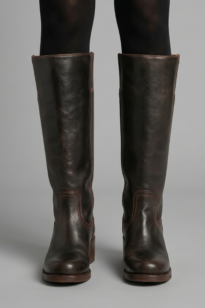 Bottes hautes aspect cuir à bout rond — Amielle Paris