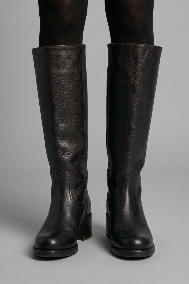 Bottes hautes aspect cuir à bout rond — Amielle Paris