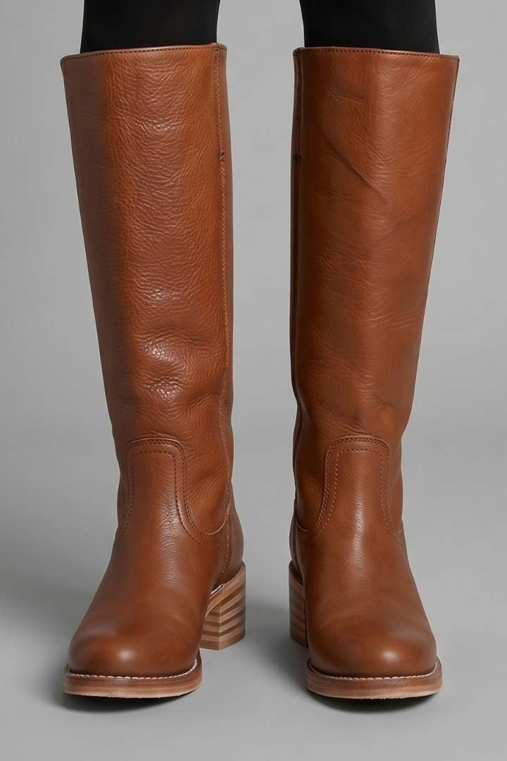 Bottes hautes aspect cuir à bout rond — Amielle Paris