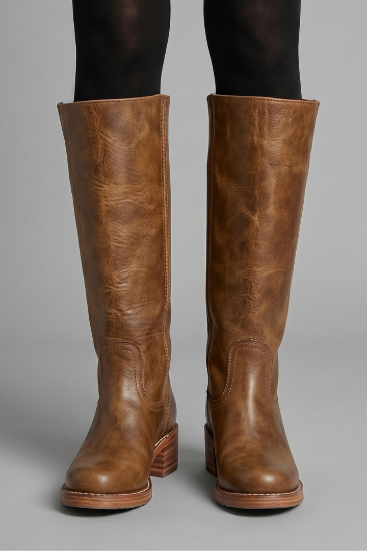Bottes hautes aspect cuir à bout rond — Amielle Paris