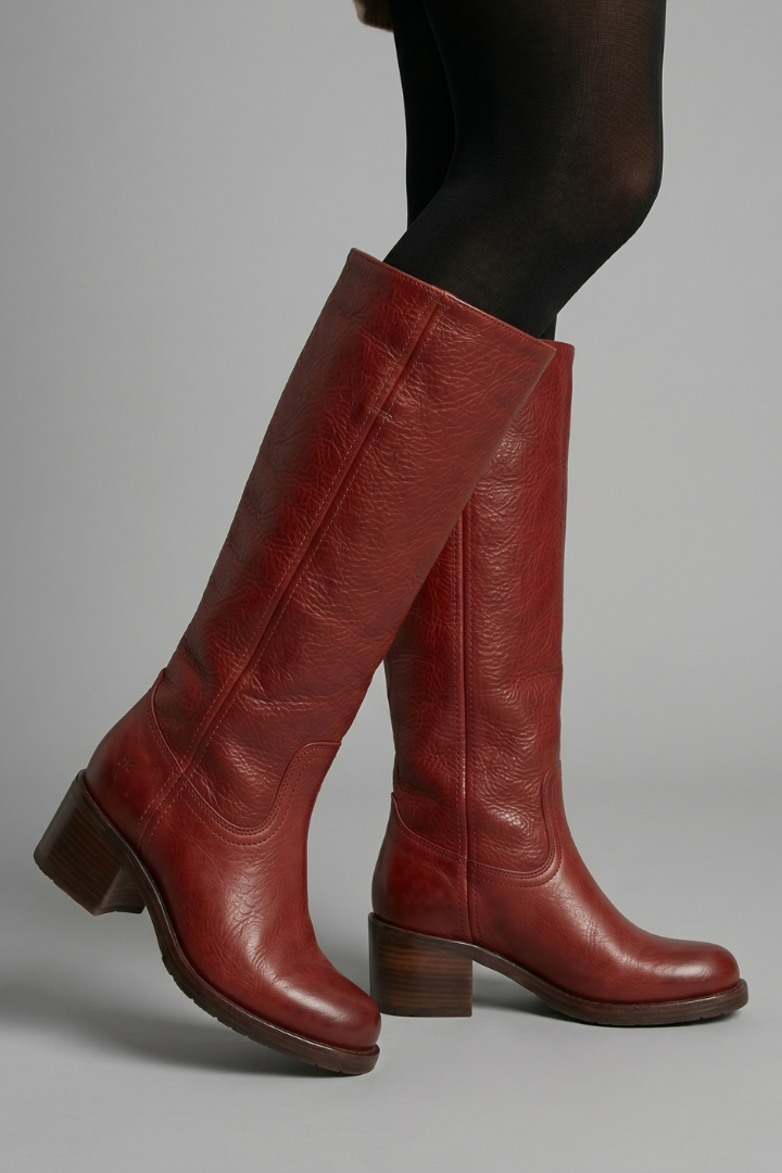 Bottes hautes aspect cuir à bout rond — Amielle Paris