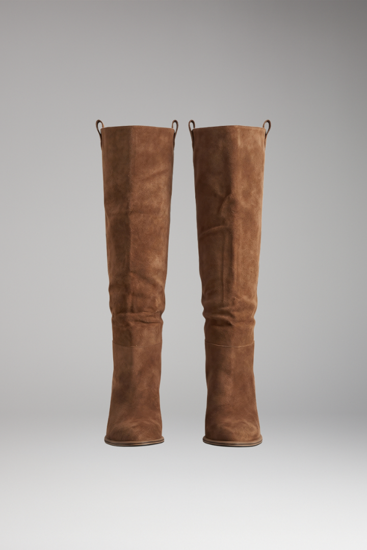 Bottes cavalières plates aspect daim — Amielle Paris