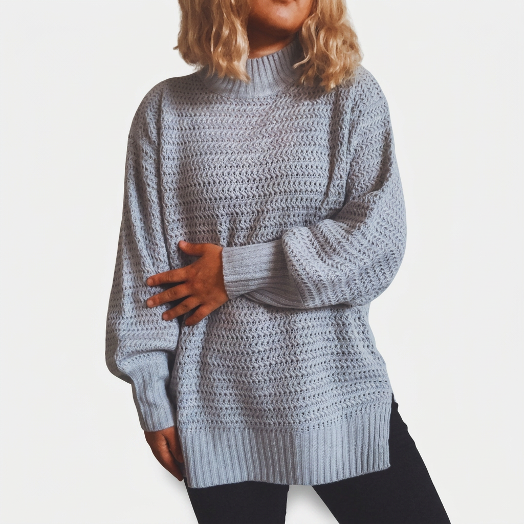 Pull long en maille texturée à col montant — Amielle Paris